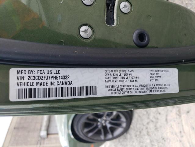 2C3CDZFJ7PH514332 - 2023 DODGE CHALLENGER R/T SCAT PACK GREEN photo 12