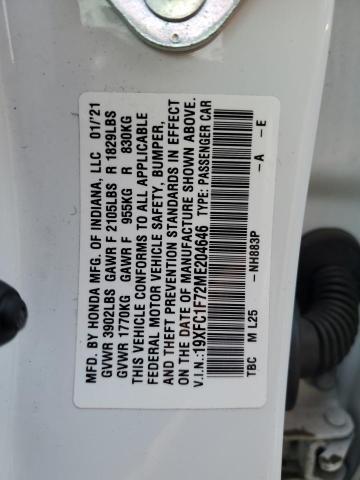 19XFC1F72ME204646 - 2021 HONDA CIVIC EXL 白色 照片 13
