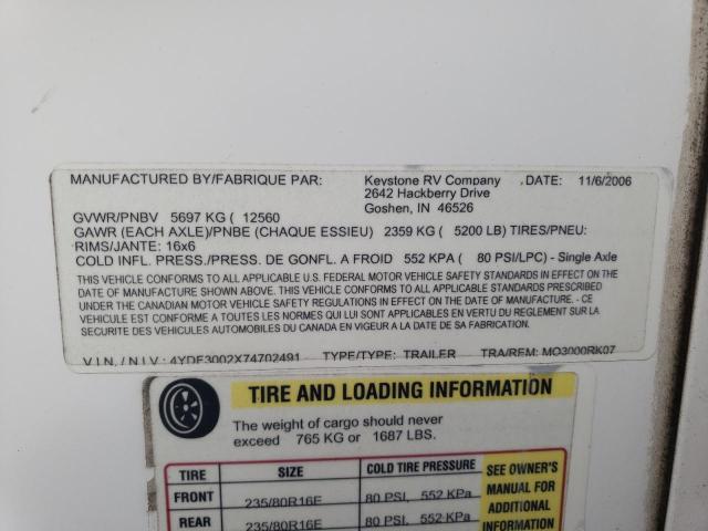 4YDF3002X74702491 - 2007 KEYSTONE MONTANA 白色 照片 10