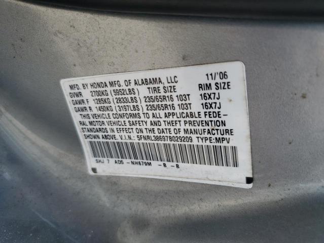 5FNRL38697B029209 - 2007 HONDA ODYSSEY EXL SILVER photo 13