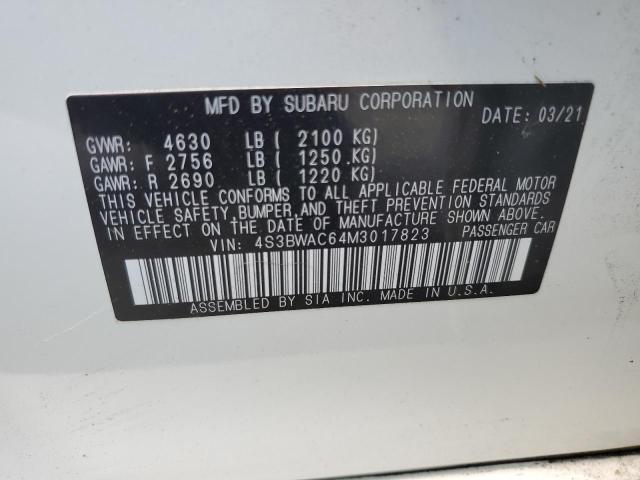 4S3BWAC64M3017823 - 2021 SUBARU LEGACY PREMIUM WHITE photo 12