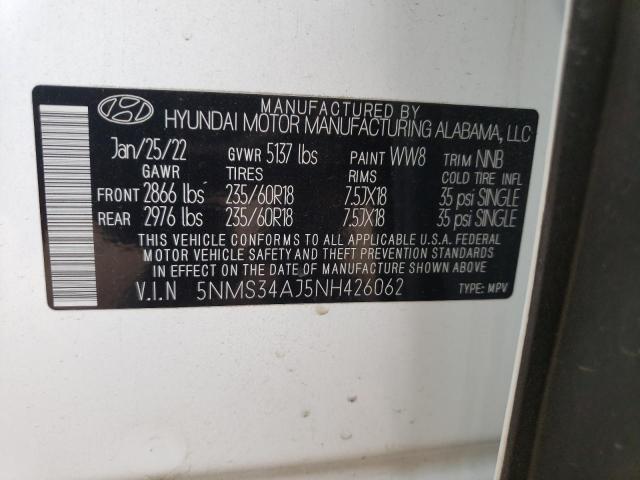 5NMS34AJ5NH426062 - 2022 HYUNDAI SANTA FE SEL WHITE photo 13