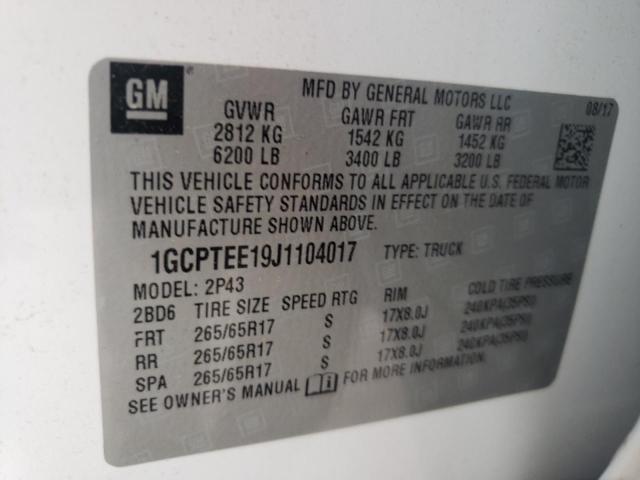 1GCPTEE19J1104017 - 2018 CHEVROLET COLORADO ZR2 WHITE photo 12