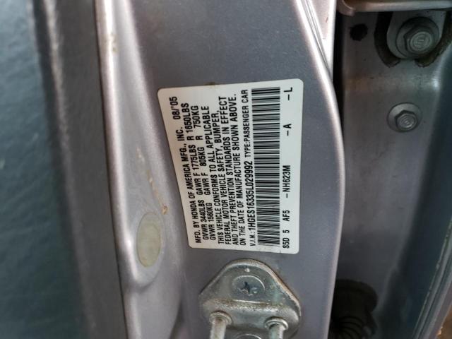 1HGES16335L029992 - 2005 HONDA CIVIC DX VP SILVER photo 12