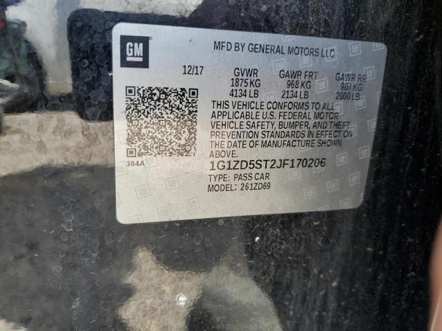 1G1ZD5ST2JF170206 - 2018 CHEVROLET MALIBU LT BLACK photo 12