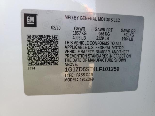 1G1ZD5ST4LF101259 - 2020 CHEVROLET MALIBU LT WHITE photo 12