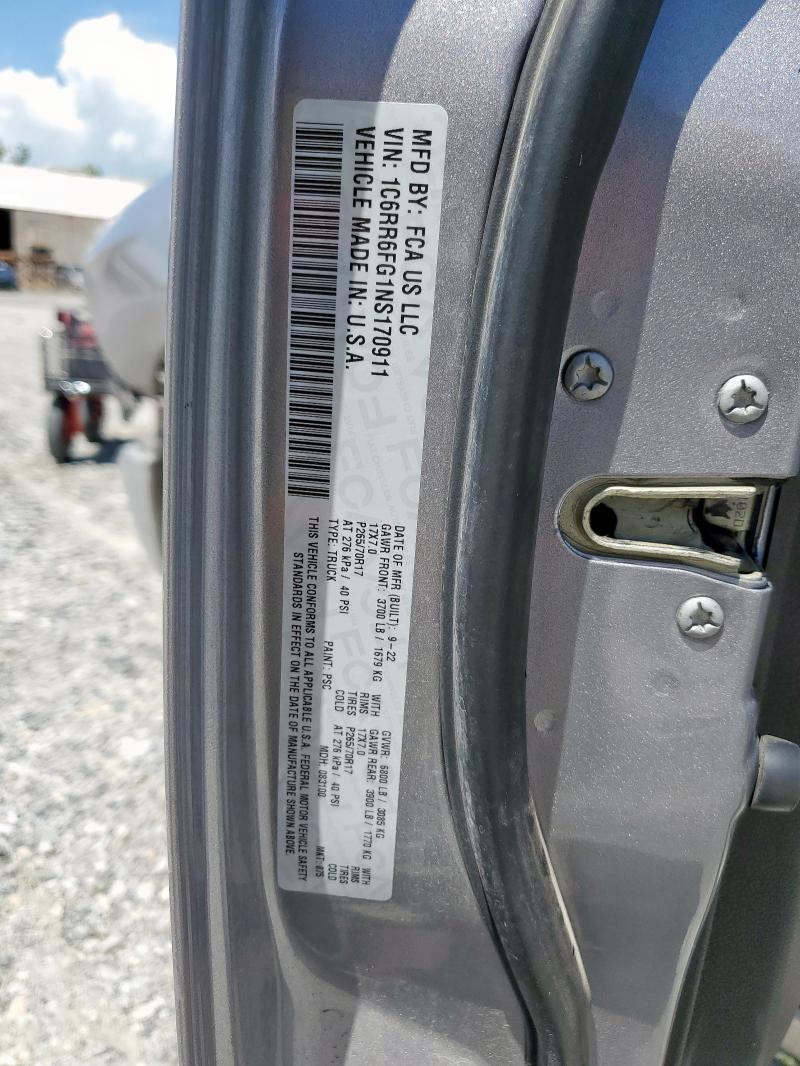 1C6RR6FG1NS170911 - 2022 RAM 1500 CLASS TRADESMAN 灰色 照片 12