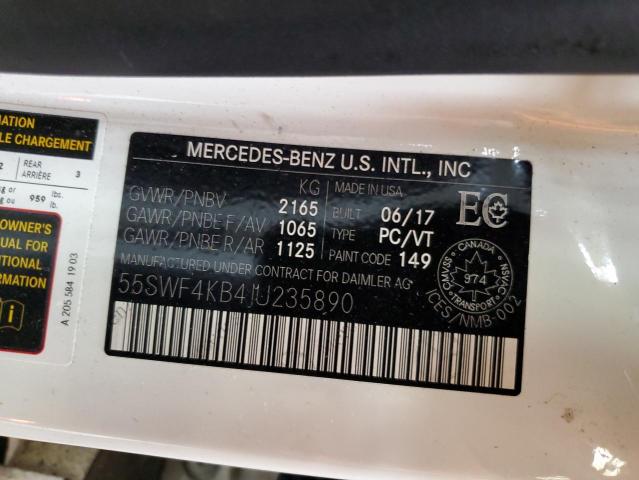 55SWF4KB4JU235890 - 2018 MERCEDES-BENZ C 300 4MATIC WHITE photo 13