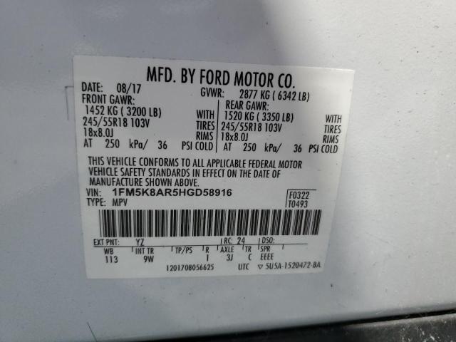 1FM5K8AR5HGD58916 - 2017 FORD EXPLORER POLICE INTERCEPTOR 白色 照片 13