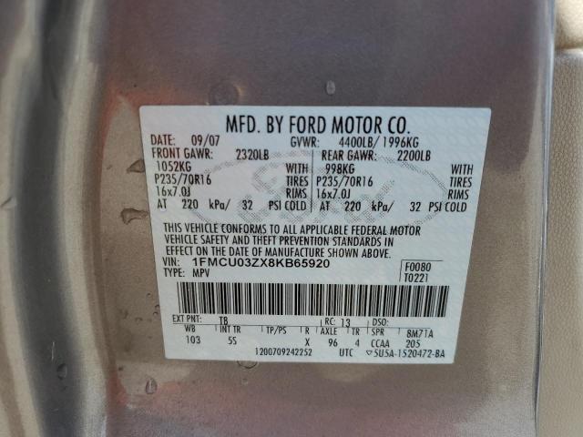 1FMCU03ZX8KB65920 - 2008 FORD ESCAPE XLT SILVER photo 13