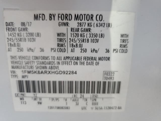 1FM5K8ARXHGD92284 - 2017 FORD EXPLORER POLICE INTERCEPTOR 白色 照片 13