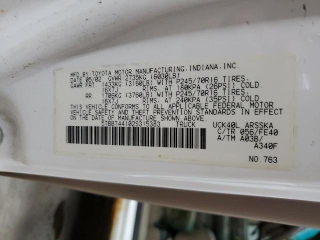 5TBBT44102S315383 - 2002 TOYOTA TUNDRA ACCESS CAB 白色 照片 13