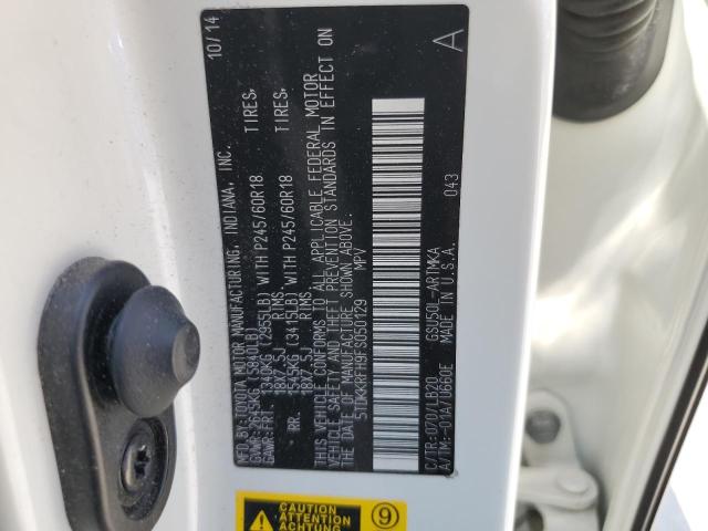 5TDKKRFH9FS050129 - 2015 TOYOTA HIGHLANDER XLE WHITE photo 13