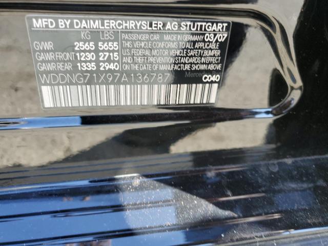 WDDNG71X97A136787 - 2007 MERCEDES-BENZ S 550 BLACK photo 12