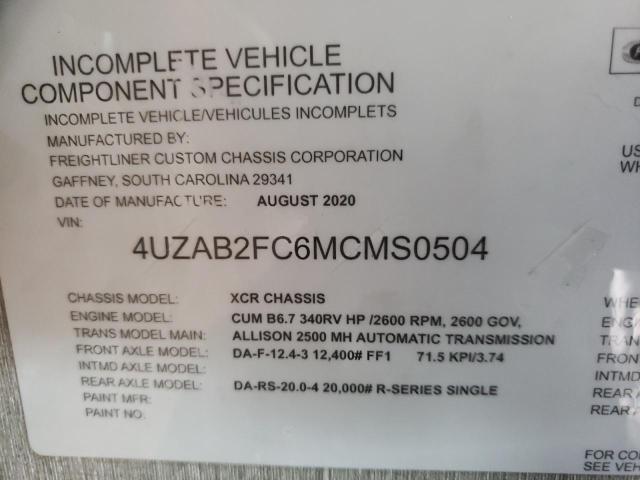 4UZAB2FC6MCMS0504 - 2021 FREIGHTLINER CHASSIS XC ნაცრისფერი ფოტო 10
