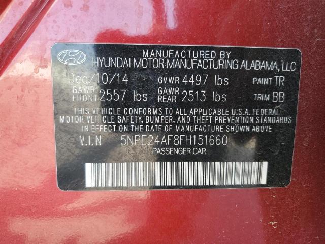 5NPE24AF8FH151660 - 2015 HYUNDAI SONATA SE BURGUNDY photo 12