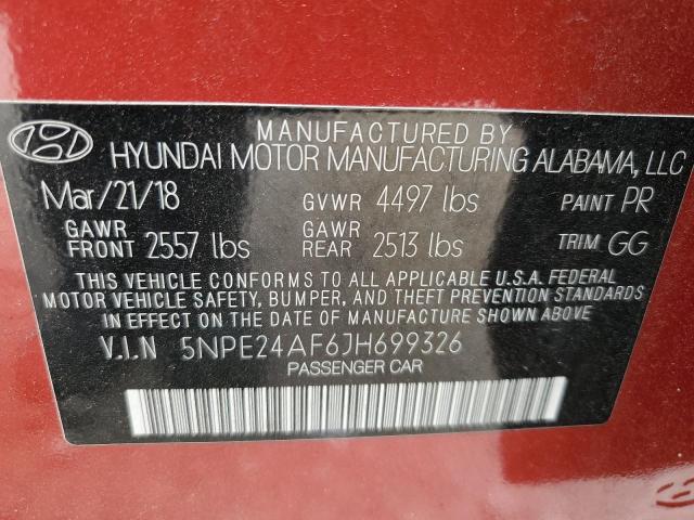 5NPE24AF6JH699326 - 2018 HYUNDAI SONATA SE RED photo 13