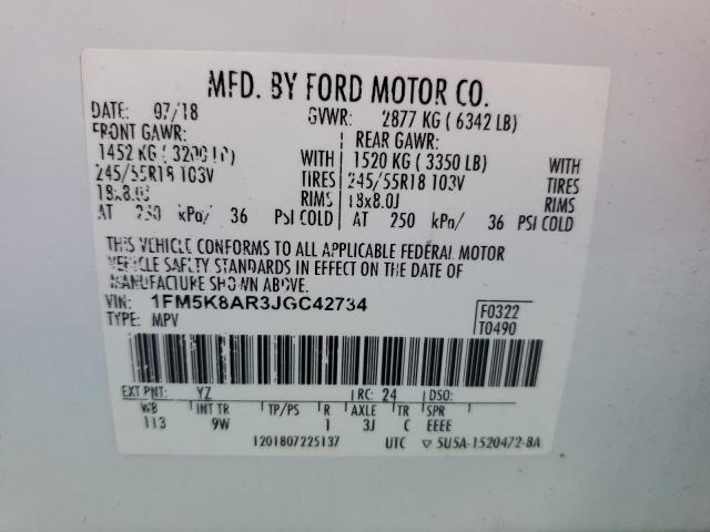 1FM5K8AR3JGC42734 - 2018 FORD EXPLORER POLICE INTERCEPTOR WHITE photo 13