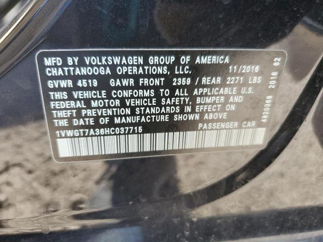 1VWGT7A36HC037715 - 2017 VOLKSWAGEN PASSAT SE BLACK photo 12