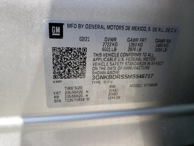 3GNKBDRS5MS546717 - 2021 CHEVROLET BLAZER 3LT SILVER photo 13