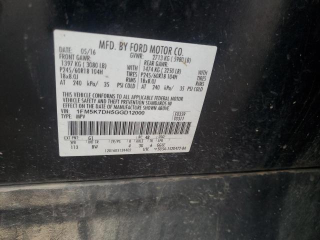 1FM5K7DH5GGD12000 - 2016 FORD EXPLORER XLT BLACK photo 13