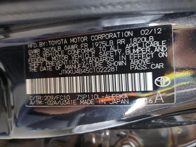 JTKKU4B45C1022281 - 2012 TOYOTA SCION XD BLACK photo 12