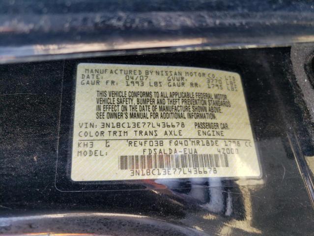 3N1BC13E77L436678 - 2007 NISSAN VERSA S BLACK photo 12