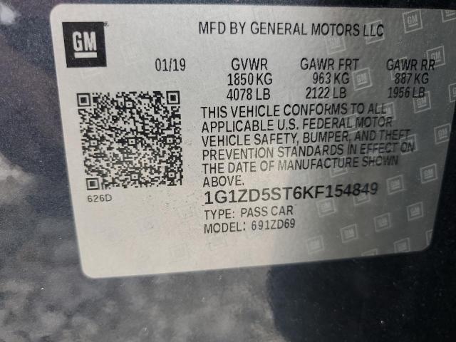 1G1ZD5ST6KF154849 - 2019 CHEVROLET MALIBU LT Сұр фото 12