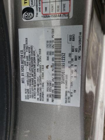 3FAHP08118R112352 - 2008 FORD FUSION SEL GRAY photo 12