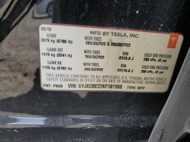 5YJXCBE22KF181988 - 2019 TESLA MODEL X BLACK photo 12