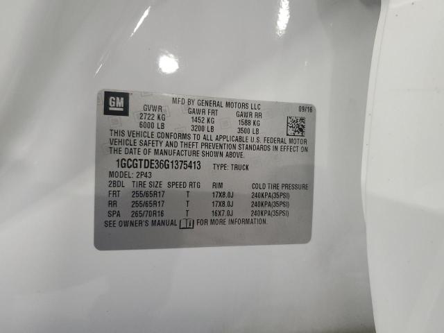 1GCGTDE36G1375413 - 2016 CHEVROLET COLORADO Z71 WHITE photo 12