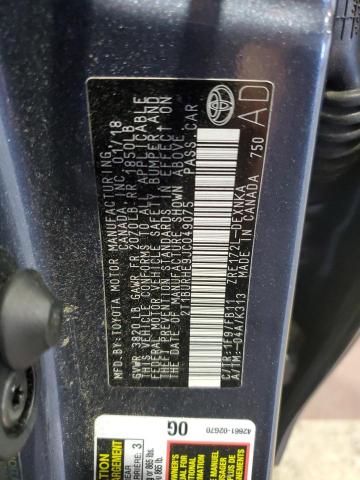 2T1BURHE9JC049075 - 2018 TOYOTA COROLLA L GRAY photo 12