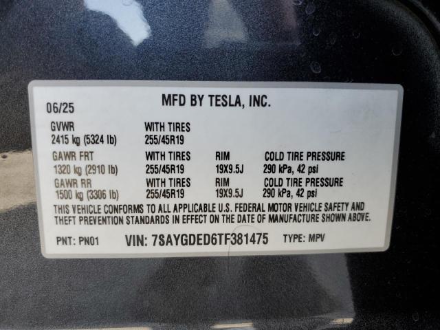 7SAYGDED6TF381475 - 2026 TESLA MODEL Y 灰色 照片 13