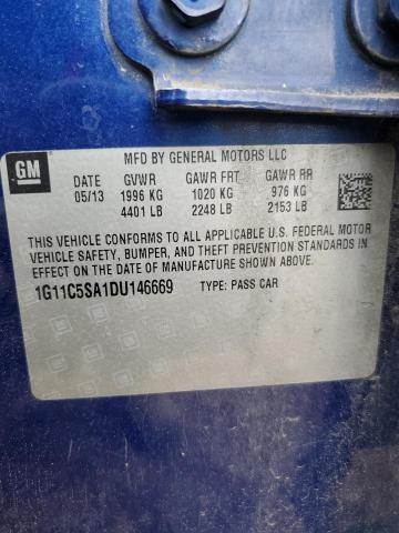 1G11C5SA1DU146669 - 2013 CHEVROLET MALIBU 1LT ლურჯი ფოტო 13