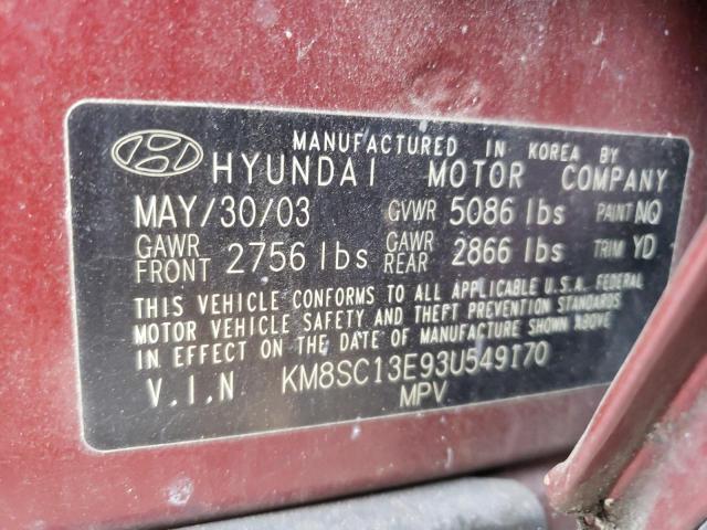 KM8SC13E93U549170 - 2003 HYUNDAI SANTA FE GLS BURGUNDY photo 14