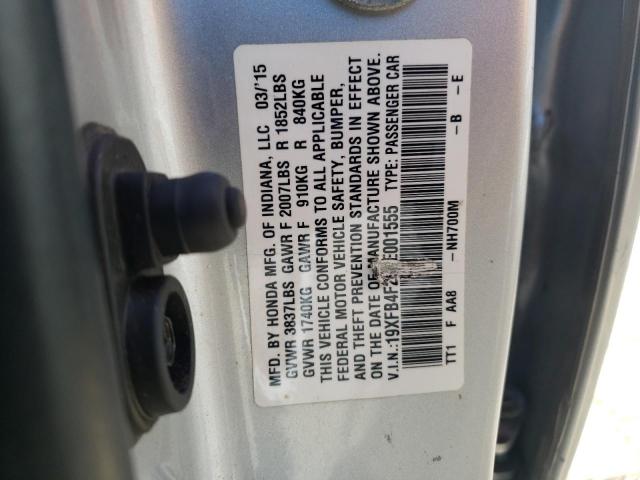 19XFB4F29FE001555 - 2015 HONDA CIVIC HYBRID GRAY photo 13