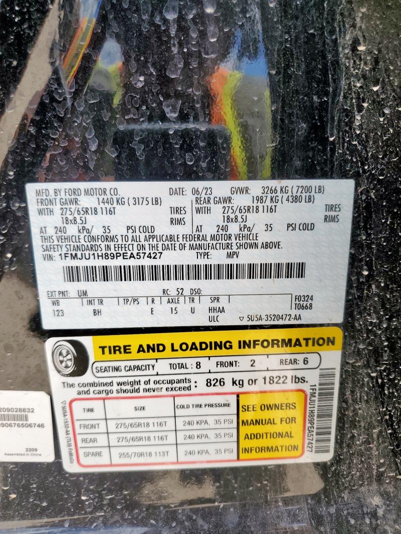 1FMJU1H89PEA57427 - 2023 FORD EXPEDITION XLT BLACK photo 14