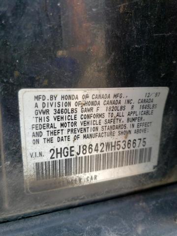 2HGEJ8642WH536675 - 1998 HONDA CIVIC EX GRAY photo 12