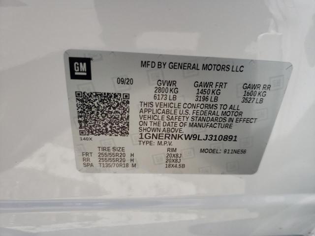 1GNERNKW9LJ310891 - 2020 CHEVROLET TRAVERSE HIGH COUNTRY WHITE photo 13