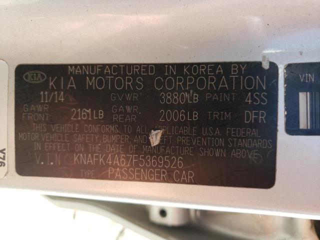 KNAFK4A67F5369526 - 2015 KIA FORTE LX SILVER photo 10