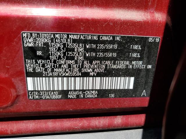 2T3A1RFV5KW059584 - 2019 TOYOTA RAV4 XLE PREMIUM RED photo 13