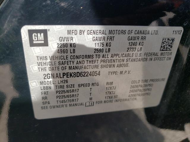 2GNALPEK8D6224054 - 2013 CHEVROLET EQUINOX LT BLACK photo 10