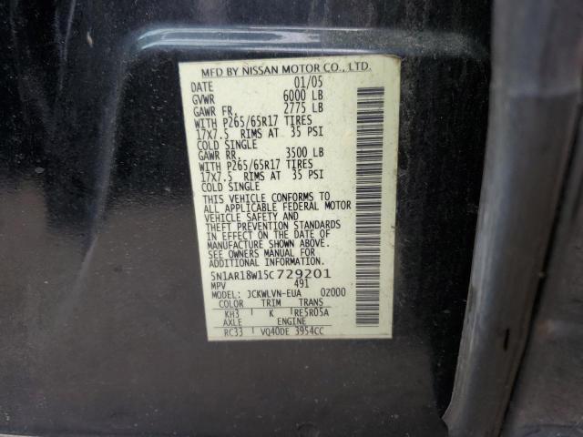 5N1AR18W15C729201 - 2005 NISSAN PATHFINDER LE BLACK photo 12