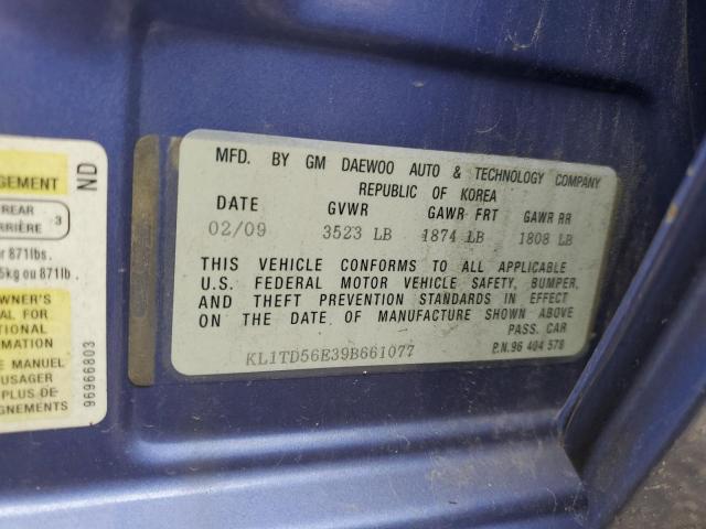 KL1TD56E39B661077 - 2009 CHEVROLET AVEO LS ლურჯი ფოტო 12