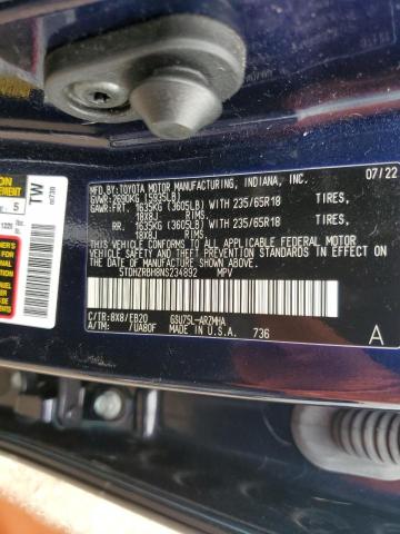 5TDHZRBH8NS234892 - 2022 TOYOTA HIGHLANDER XLE Mavi foto 12