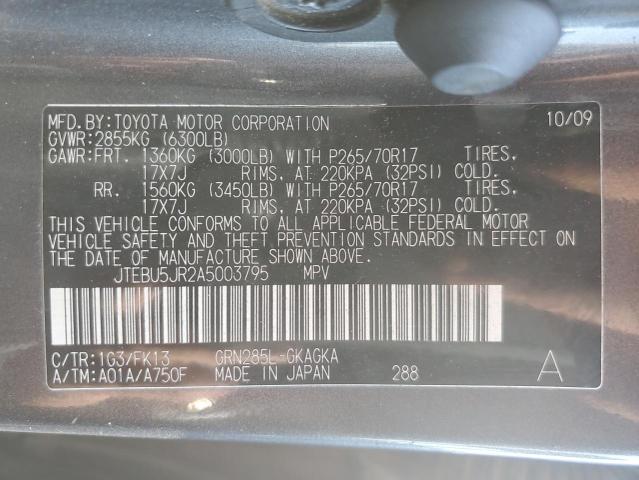 JTEBU5JR2A5003795 - 2010 TOYOTA 4RUNNER SR5 GRAY photo 13