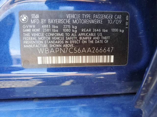 WBAPN7C56AA266647 - 2010 BMW 335 D BLUE photo 12