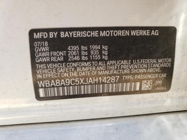 WBA8A9C5XJAH14287 - 2018 BMW 320 I WHITE photo 13