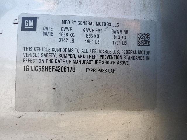 1G1JC5SH8F4208178 - 2015 CHEVROLET SONIC LT SILVER photo 12