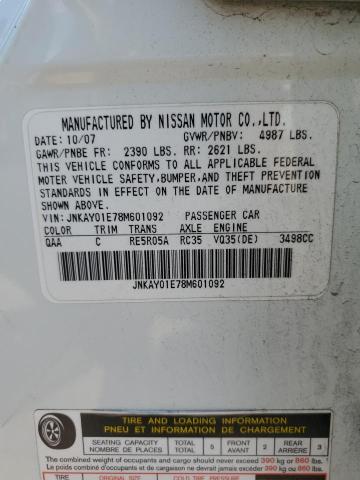 JNKAY01E78M601092 - 2008 INFINITI M35 BASE WHITE photo 12